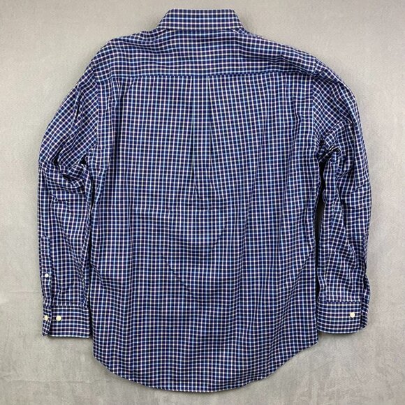 Peter Millar Mens Shirt Large Blue Check Button Up Long Sleeve Nanoluxe Pink - Picture 8 of 8
